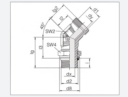 帶鎖緊螺母的45°彎通可調向管接頭